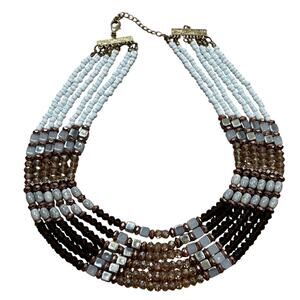 Multi strand beaded bib necklace bead collar elegant faceted crystals statement
